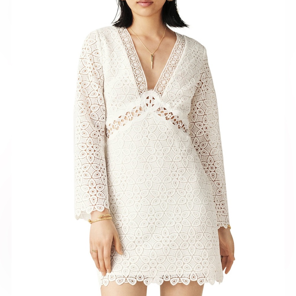 Ba&sh Lace White Crochet Dress Bell Sleeves Size Large‎ NEW